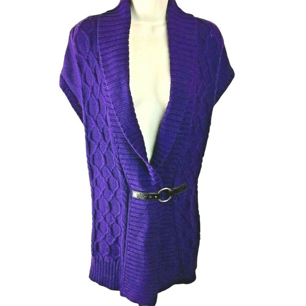 Womens Wrap Sweater American Living Purple  XL Cable Knit Heavy Sleeveless u